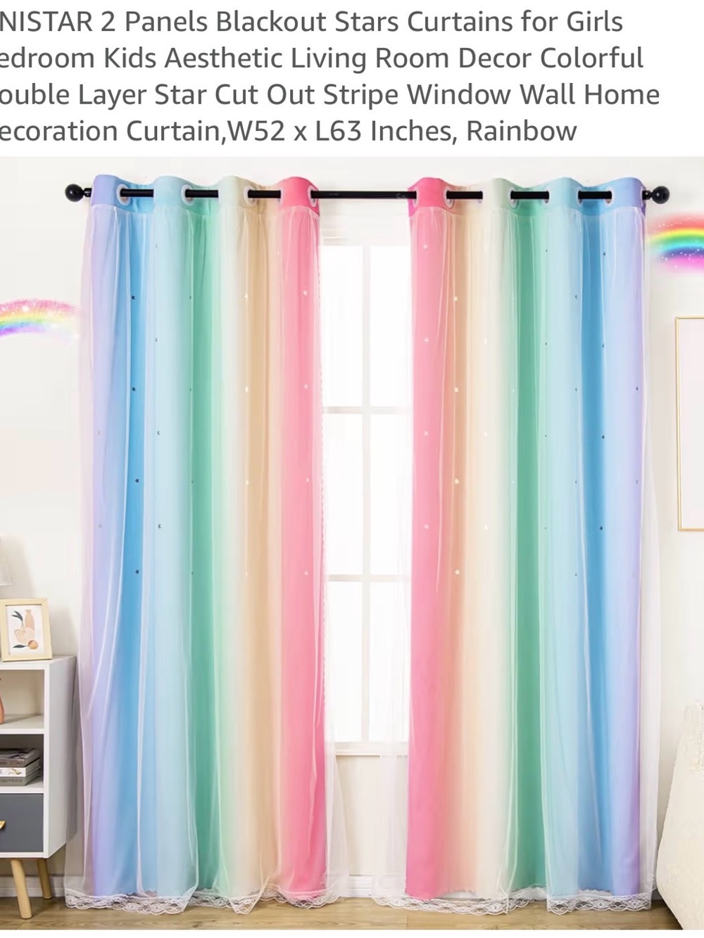Rainbow Pastel/Gray Star Curtains